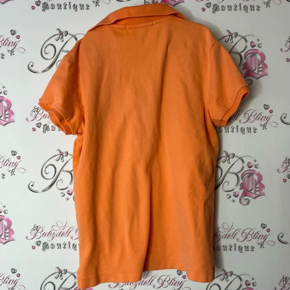 Ralph Lauren sport Orange Polo Shirt Classic Style collared logo blue slim fit